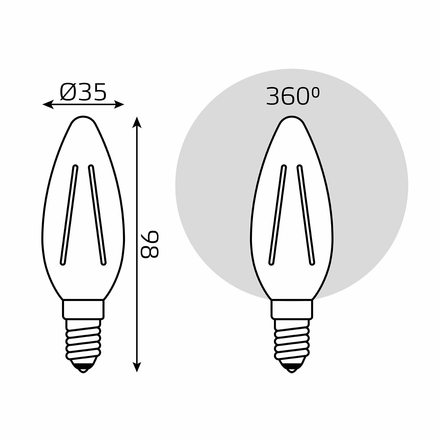 Лампочка светодиодная E14 Свеча 7W теплый свет 2700К упаковка 10 шт. Gauss Filament