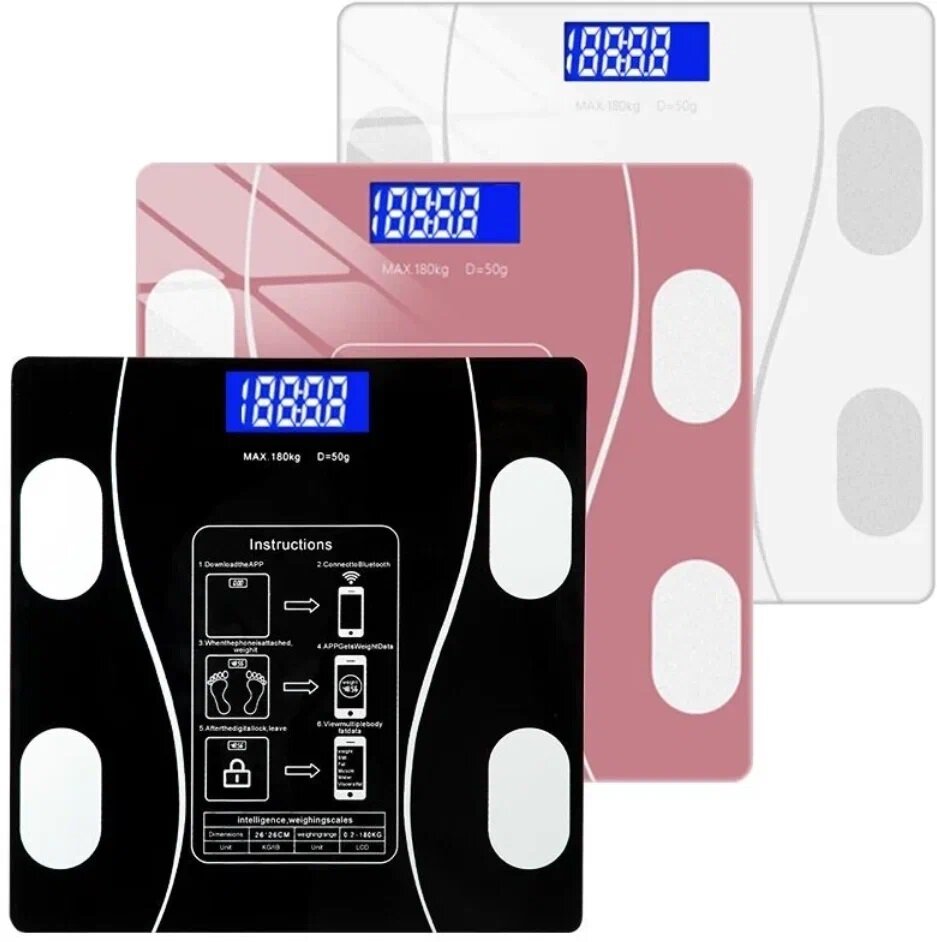 Напольные умные весы c bmi, электронные напольные весы для Xiaomi, iPhone, Android,розовые - фотография № 2