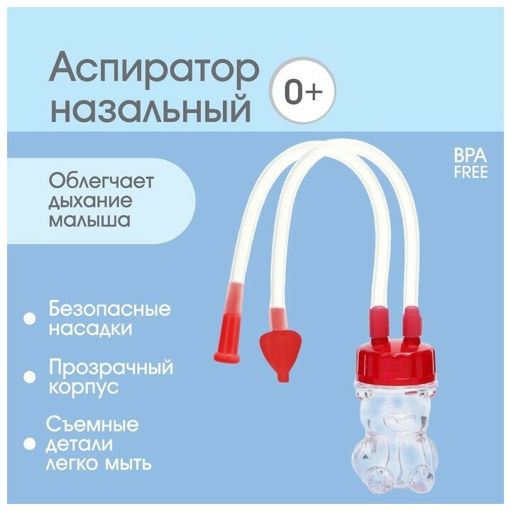 Детский назальный аспиратор «Мишка», цвет красный