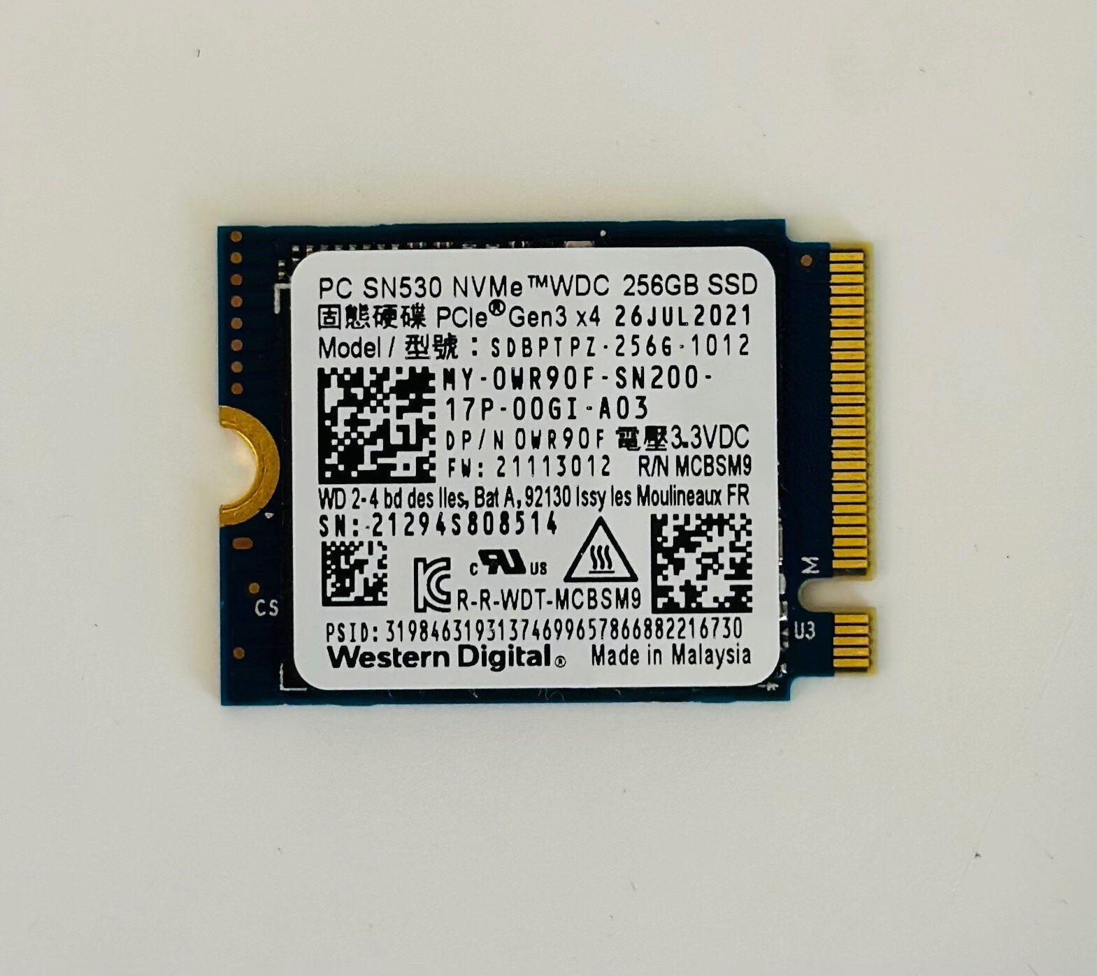 Твердотельный накопитель Western Digital PC SN530 NVMe M.2 SDBPTPZ-256G 256ГБ