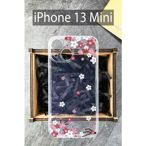 Силиконовый чехол Цветки сакуры для Apple iPhone 13 Mini/ Айфон 13 Мини силиконовый чехол на apple iphone 13 mini эпл айфон 13 мини с рисунком locked
