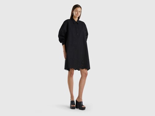 Платье-рубашка UNITED COLORS OF BENETTON, хлопок, повседневное, свободный силуэт, мини, размер S, черный