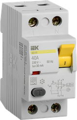Выключатель дифференциальный (УЗО) ВД1-63 2п 40А 30мА тип AC MDV10-2-040-030 IEK