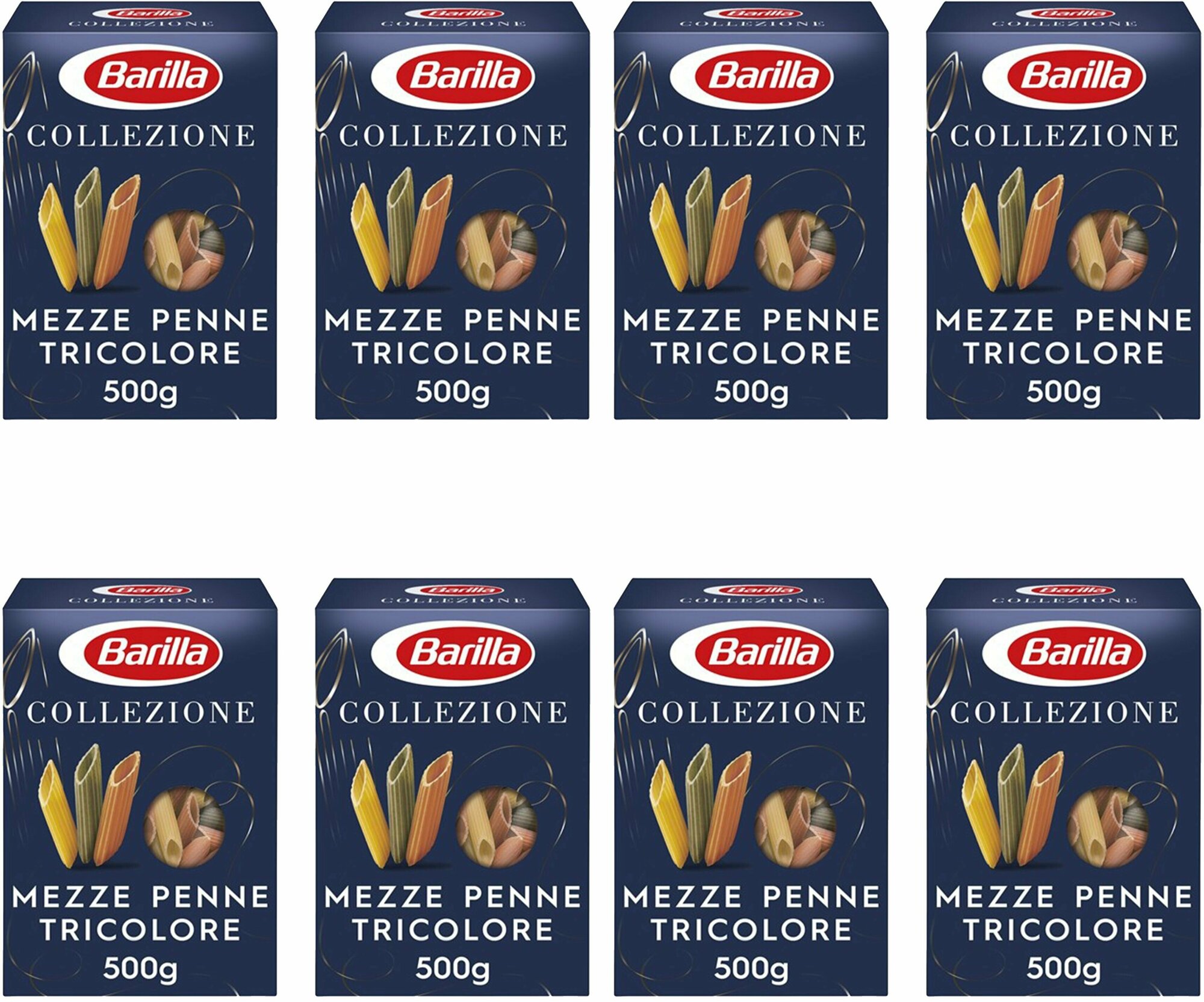 Макаронные изделия Barilla Mezze Penne Tricolore из твёрдых сортов пшеницы, 8 упаковок