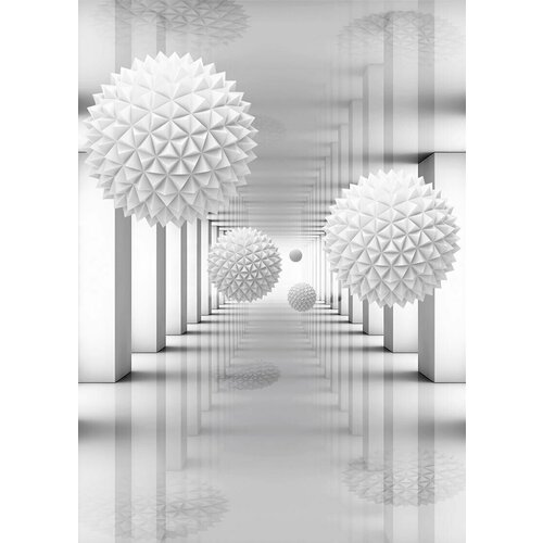 Моющиеся виниловые фотообои Белый тоннель и колючие шары 3D, 200х280 см