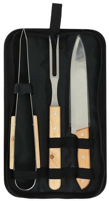 Набор для барбекю Maclay: нож, вилка, щипцы, 33 см - фотография № 4