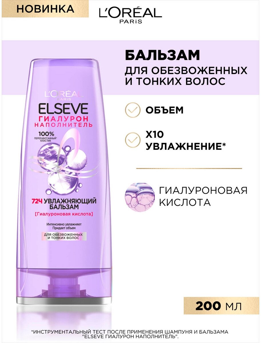 Loreal Paris Увлажняющий бальзам для обезвоженных и тонких волос с гиалуроновой кислотой, 200 мл (Loreal Paris, ) - фото №2