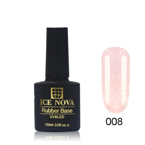 ICE NOVA, 08 Камуфляжная каучуковая база c шиммером золото 10мл ( 1 ) (светло-розовый, с золотистыми микроблестками, плотный.)