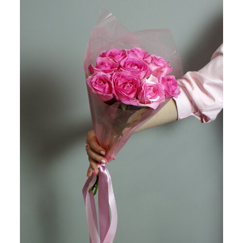 Розы розовые 21 штука, "Селин" 45 см Россия(большой бутон)