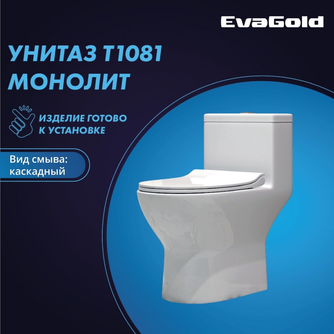 Унитаз напольный моноблок EvaGold T1081 UF безободковый с гофрой и подводкой