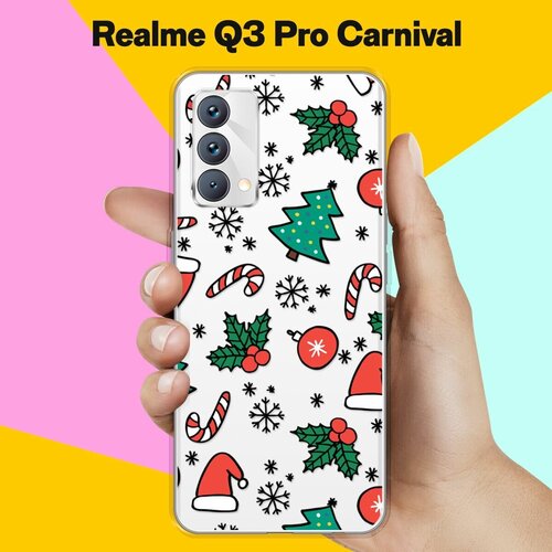 Силиконовый чехол на realme Q3 Pro Carnival Edition Новогодний узор / для Реалми Ку 3 Про Карнивал силиконовый чехол на realme q3 pro carnival edition узор новогодний для реалми ку 3 про карнивал