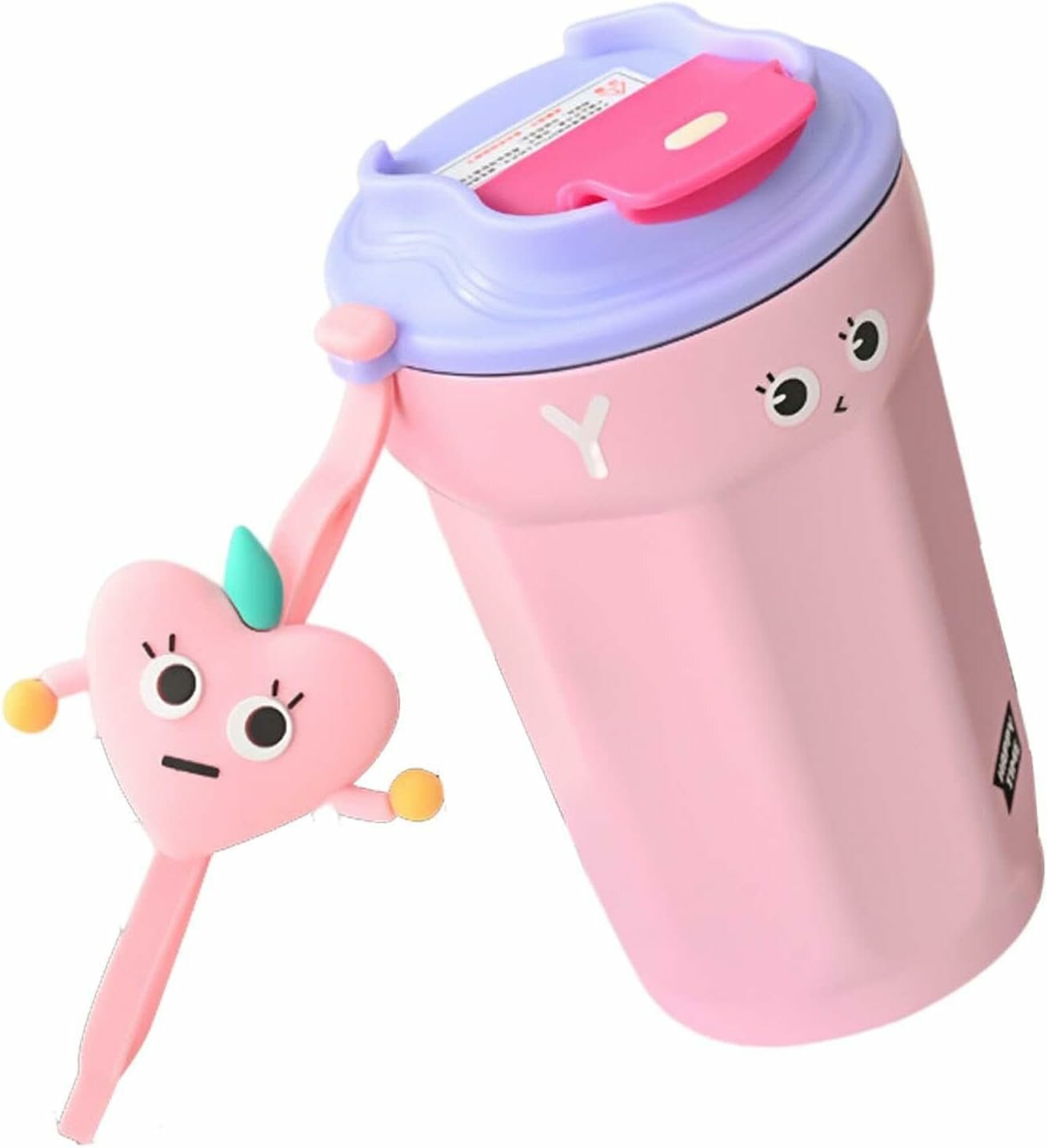 Термокружка для кофе розовая с ремешком и игрушкой, 450мл - фотография № 2