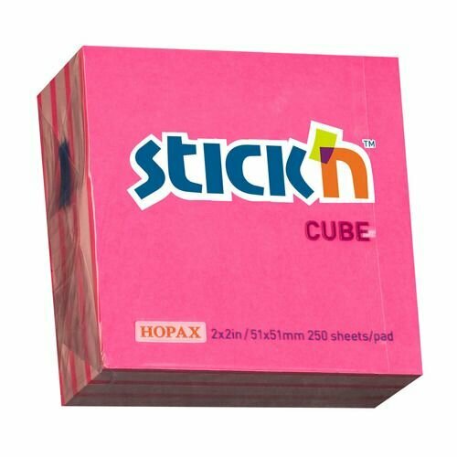 Блок самоклеящийся бумажный STICK`N 21338, 51x51, 250 л, 2 цв, неон+пастель, розовый