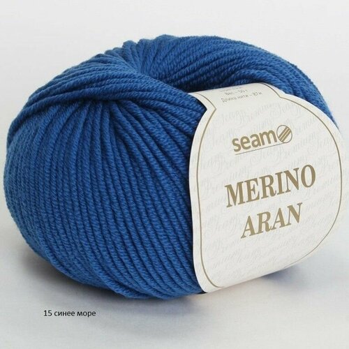 Пряжа Seam Merino Aran Сеам Мерино Аран, 15 синее море, 100% мериносовая шерсть экстрафайн супервош, 50г, 87м, 1 моток