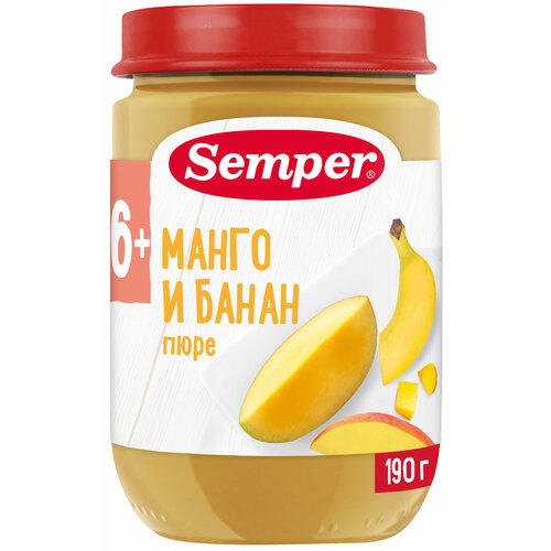 Пюре Semper манго и банан, с 6 месяцев, 190 г пюре semper овощи с телячьей печенью с 8 месяцев 190 г