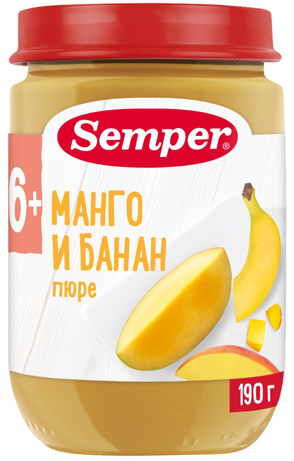 Semper - пюре манго и банан, 6 мес., 190 гр