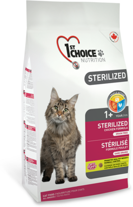 1st Choice Sterilized Сухой корм для кастрированных котов и стерилизованных кошек (с курицей и бататом), 320 гр - фотография № 1