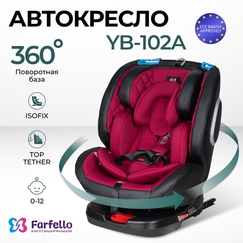 Автокресло детское ISOFIX Farfello YB102A, от 0 до 12 лет, от 0 до 36 кг, экокожа, в комплекте анатомический вкладыш, цвет бордовый