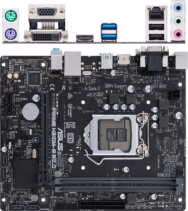 Материнская плата Asus PRIME H310M-R R2.0 Soc-1151v2 Intel H310 2xDDR4 mATX AC`97 8ch(7.1) GbLAN+VGA
