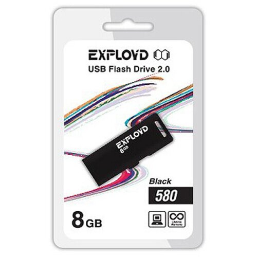 Флеш-накопитель 8Gb Exployd 580, USB 2.0, пластик, чёрный