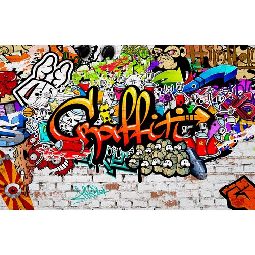 Моющиеся виниловые фотообои GrandPiK В стиле граффити. Graffiti на кирпичной стене, 420х270 см