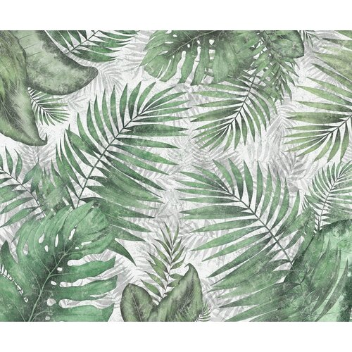 Моющиеся виниловые фотообои GrandPiK Пальмовые листья на состаренном фоне, 350х290 см моющиеся виниловые фотообои grandpik пальмовые листья на состаренном фоне 300х260 см