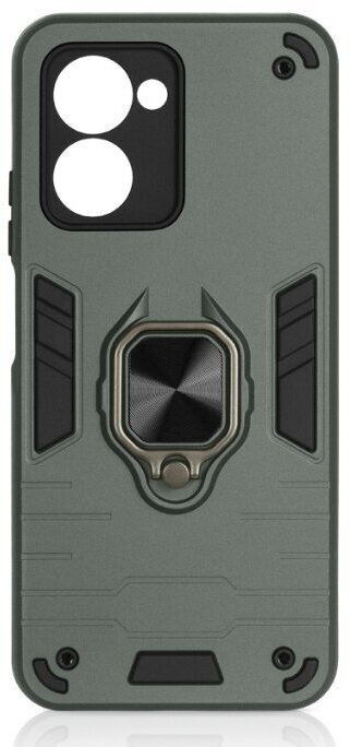 Чехол для Realme C33, накладка, зел. защитный с мет. пластиной и кольцом, DF rmArmor-01 (dark green)