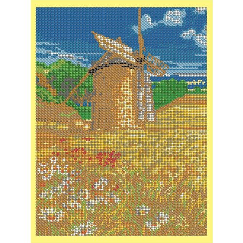 Вышивка бисером картины Мельница в поле 24*30см