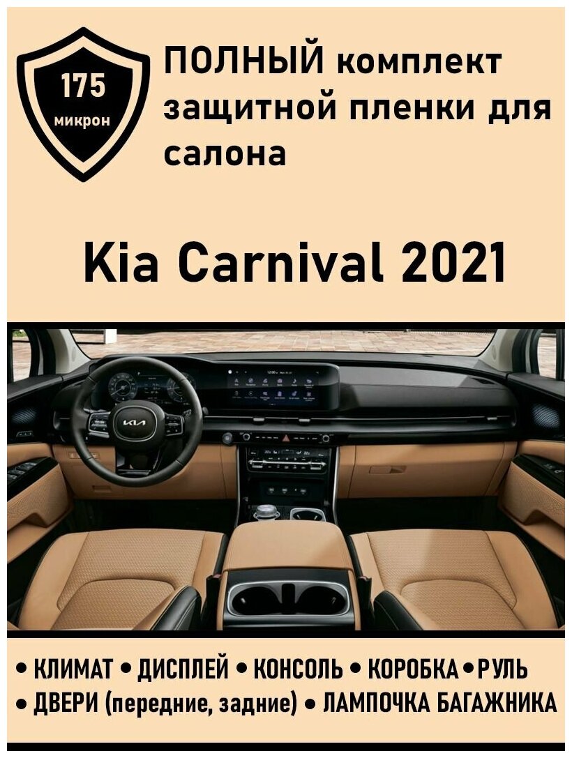 Kia Carnival 2021 полный комплект защитных пленок для салона ГУ+климат+дисплей+консоль+двери