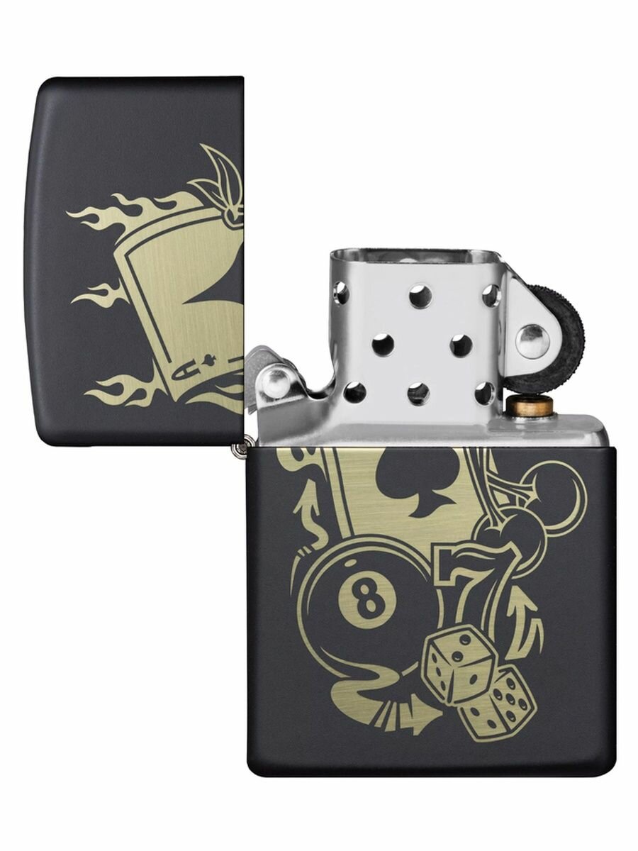 Зажигалка Zippo Gambling Design латунь/сталь черный матовый - фото №12