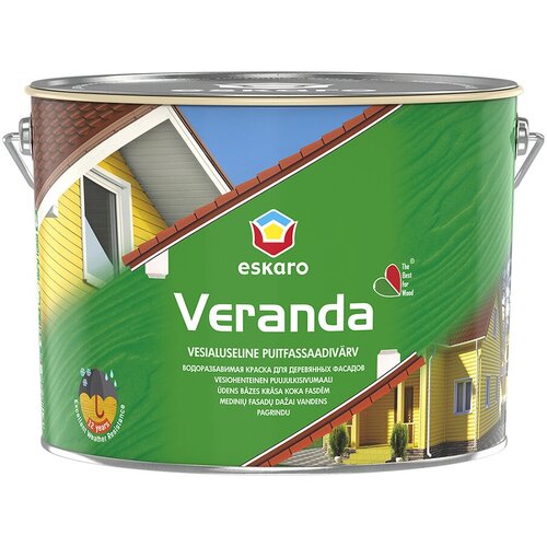Краска фасадная по дереву Eskaro Veranda масляно-акриловая база TR бесцветная 9 л краска фасадная по дереву eskaro veranda масляно акриловая база tr бесцветная 9 л