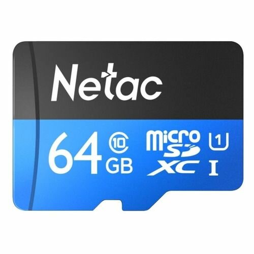 Карта памяти microSDXC UHS-I U1 NETAC P500 64 ГБ, 80 МБ/с, Class 10, NT02P500STN-064G-R, 1 шт, переходник SD