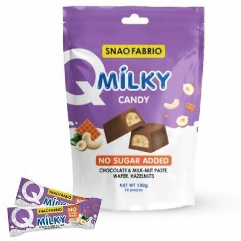Шоколадные конфеты Без сахара SNAQ FABRIQ MILKY CANDY с молочно-ореховой пастой, вафлей и фундуком 130 г