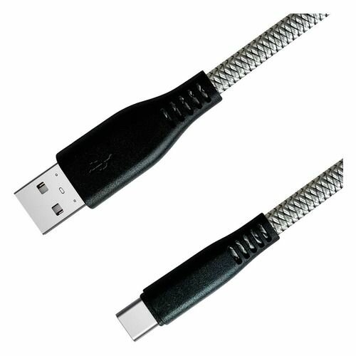 Кабель GAL 2638, USB Type-C (m) - USB (m), 1м, плоский, в оплетке, 2A, серебристый