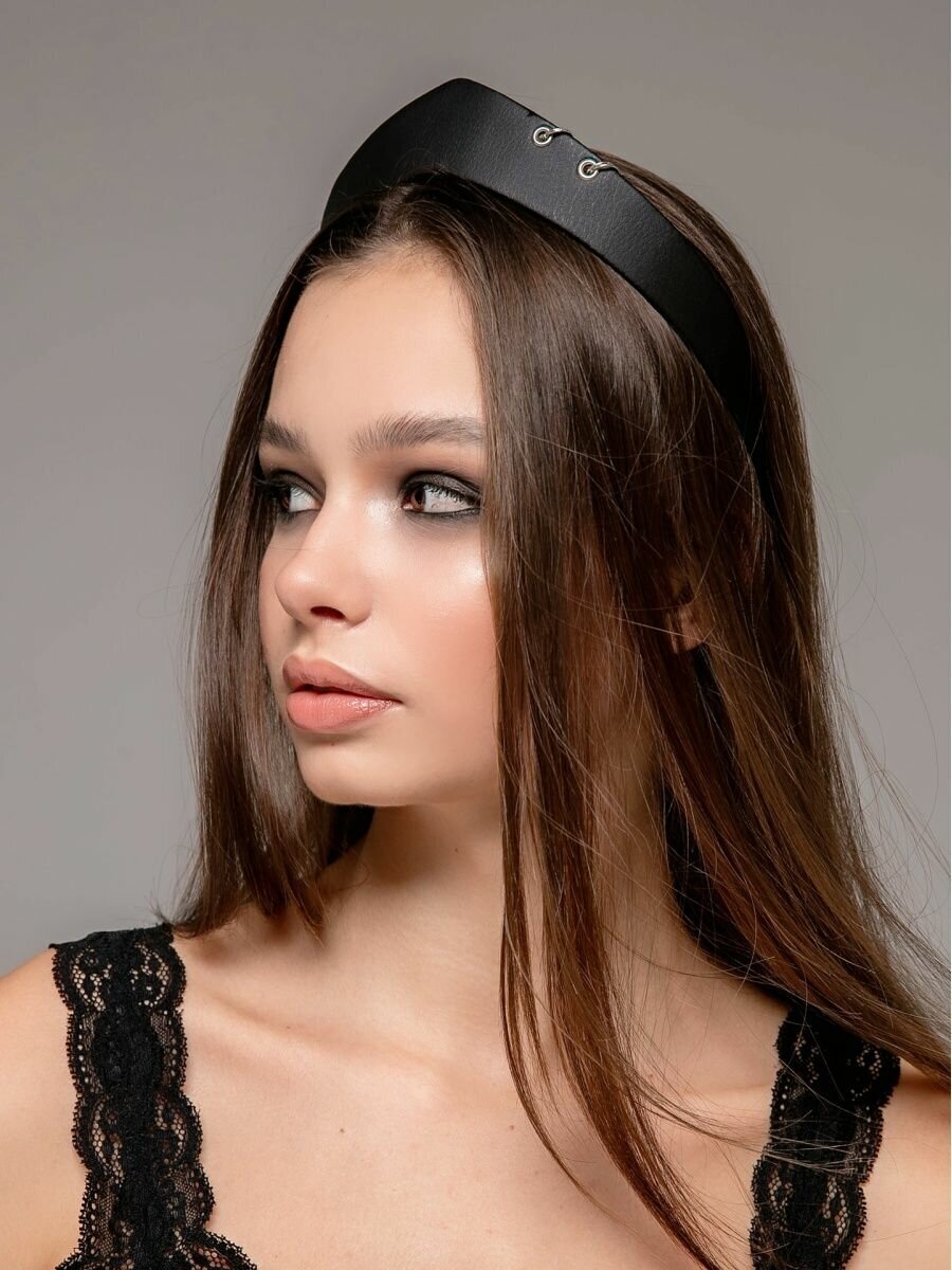 Современный ободок-кокошник экокожа 3,5 см. черный — фото 1