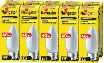Лампа накаливания Navigator 94 326 NI-B, свеча, 40 Вт, цоколь Е27, упаковка 10 шт.