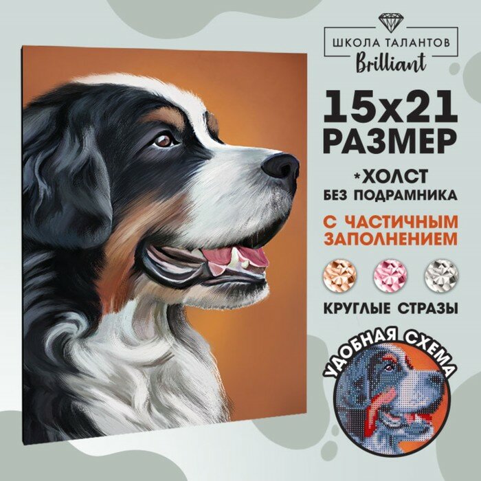 Алмазная мозаика с частичным заполнением на холсте «Собака», 15 х 21 см