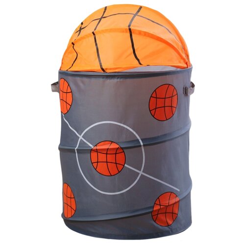 Купить Корзина для игрушек Баскетбол с ручками и крышкой 1580324 ., Сима-ленд, серый/оранжевый, металл/текстиль