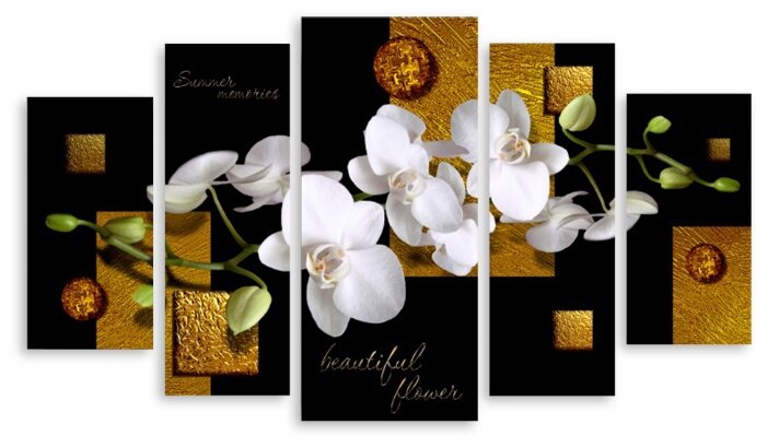 Модульная картина на холсте "Орхидея в золоте" 90x53 см