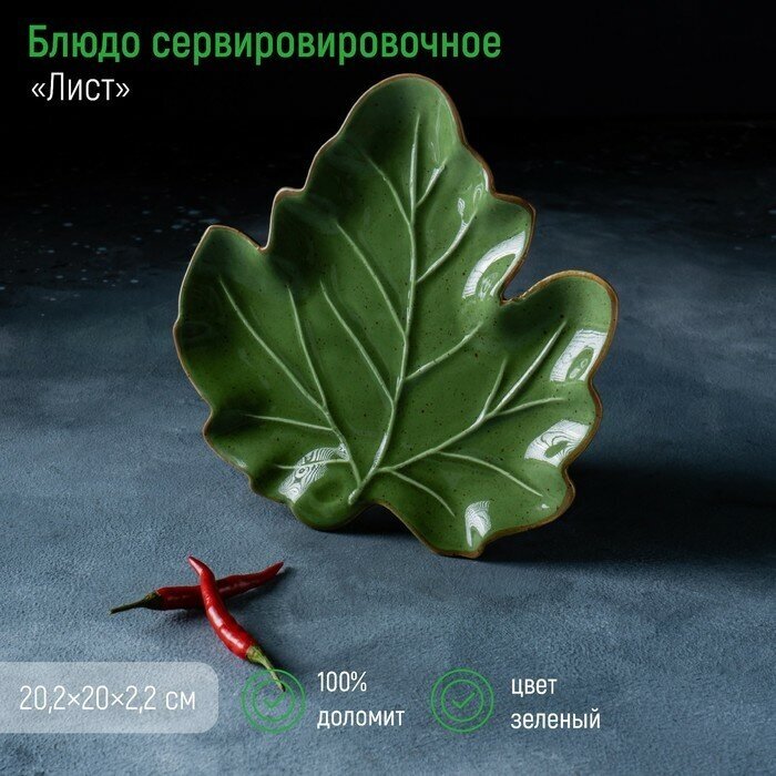 Доляна Блюдо сервировочное Доляна «Лист», 20,2×2,2 см, цвет зелёный