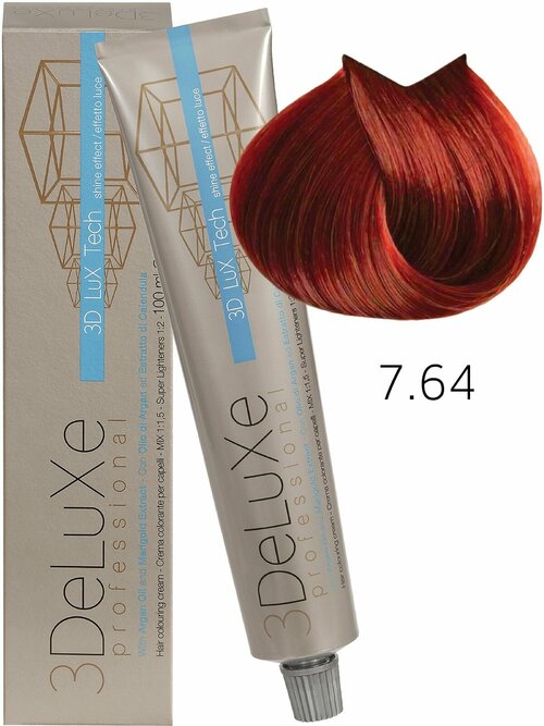 3Deluxe крем-краска для волос 3D Lux Tech, 7.64 блондин медно-красный