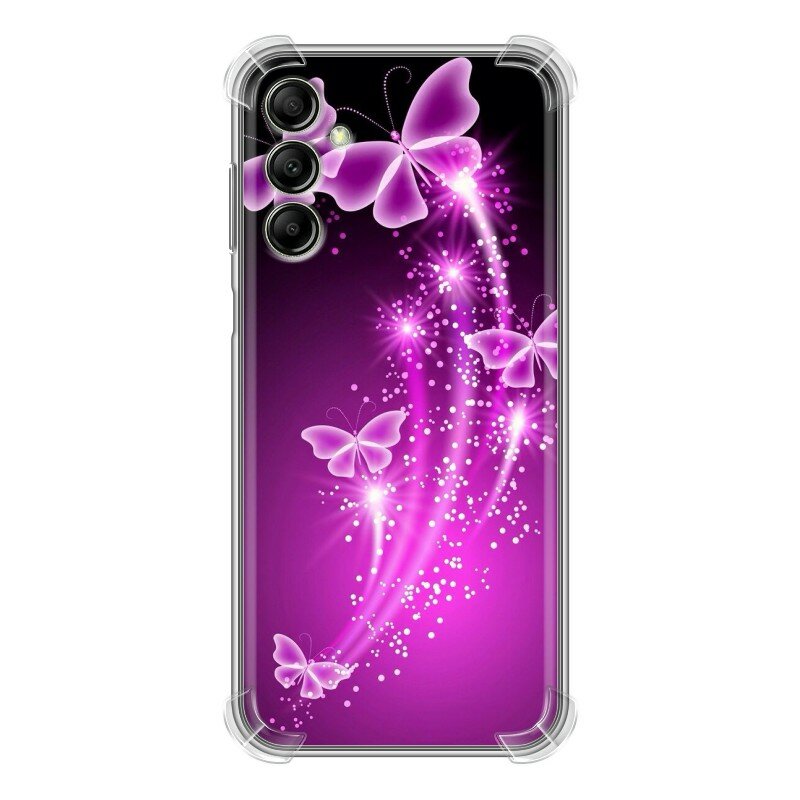 Дизайнерский силиконовый с усиленными углами чехол для Самсунг Гэлакси А14 / Samsung Galaxy A14 Бабочки фиолетовые