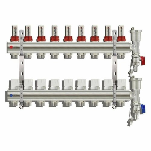 Коллекторная группа с расходомер 1х3/4 9-контур TIM KC009 (латунь) без кранов