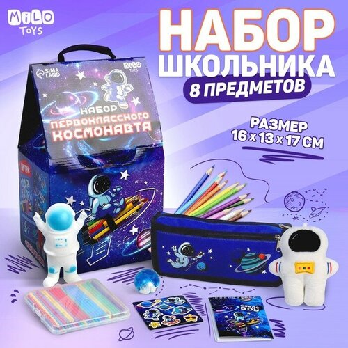 Подарочный набор школьника с мягкой игрушкой «Космонавт», 8 предметов