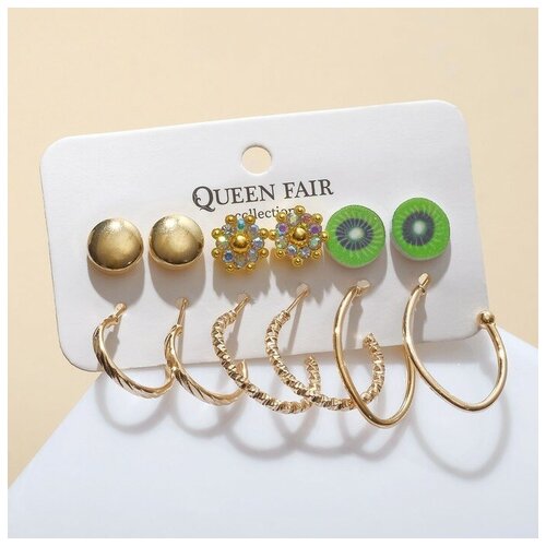 Серьги конго Queen Fair, зеленый, розовый queen fair набор серьги 6 пар ассорти бабочки цвет бело розовый в золоте