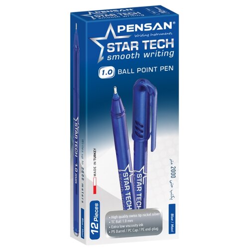фото Pensan набор шариковых ручек star tech 1 мм, 12 шт., синий цвет чернил