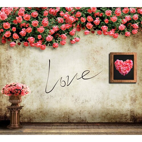 Моющиеся виниловые фотообои GrandPiK Love и розы на стене, 300х270 см