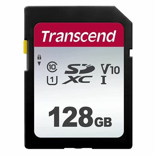 Карта памяти SDXC UHS-I U1 Transcend 128 ГБ, 100 МБ/с, Class 10, TS128GSDC300S, 1 шт, без адаптера