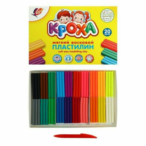 фото Пластилин мягкий (восковой) 20 цветов кроха, 300 г нет бренда