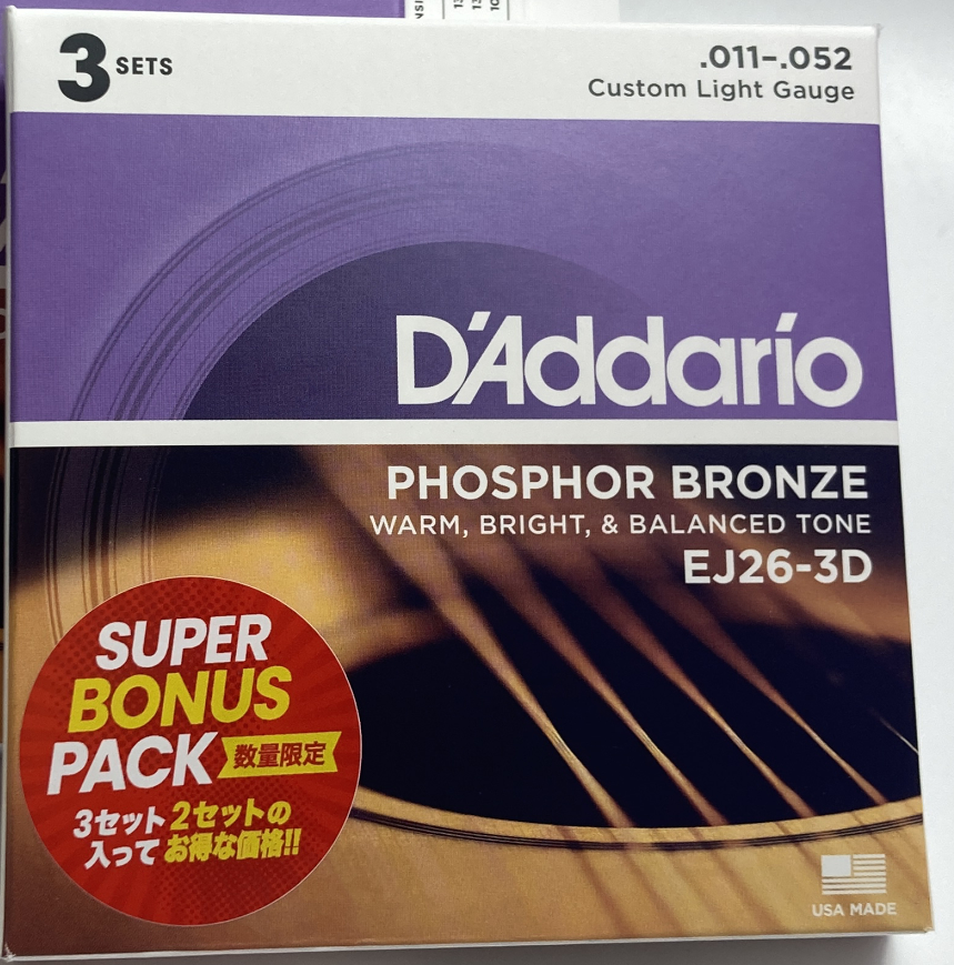 EJ26-3D Phosphor Bronze Струны для акустической гитары, Custom Light, 11-52, 3 комплекта, D'Addario